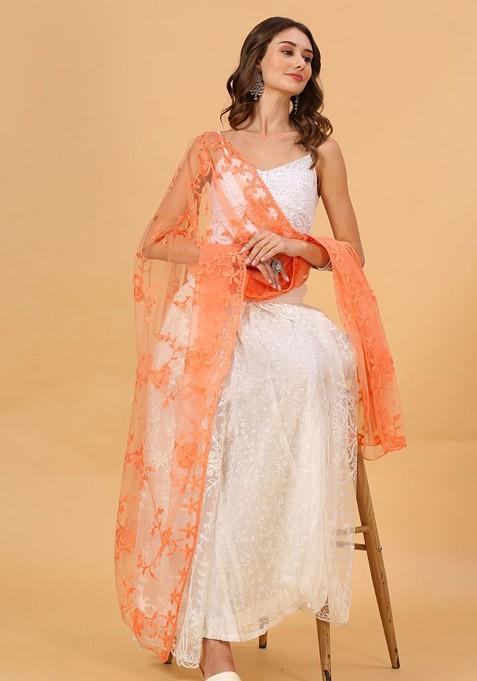 Floral Embroidered Net Dupatta