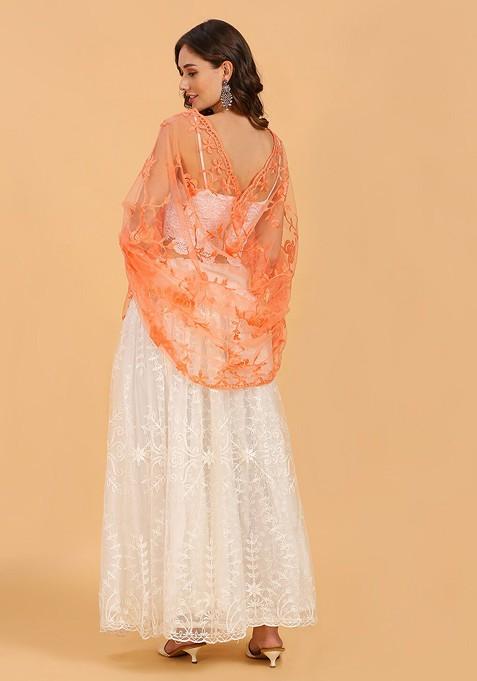 Floral Embroidered Net Dupatta