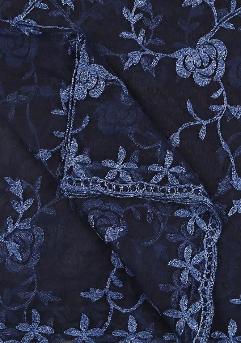 Floral Embroidered Thread Work Net Dupatta