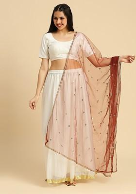 Embroidered Sequinned Net Dupatta