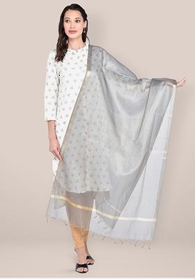 Women Silver Toned And Gold Toned Solid Dupatta