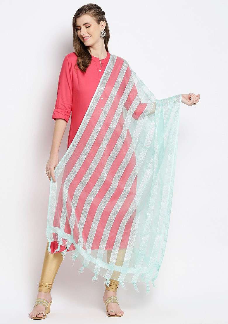 Striped Organza Dupatta - Indya