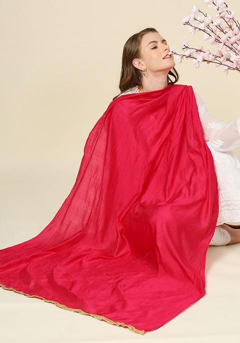 Women Pink And Gold Toned Dupatta