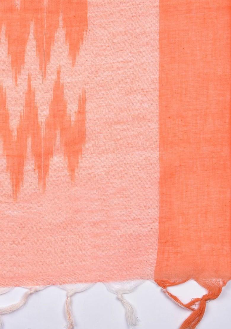 Cotton Peach Coloured Ikat Print Cotton Dupatta