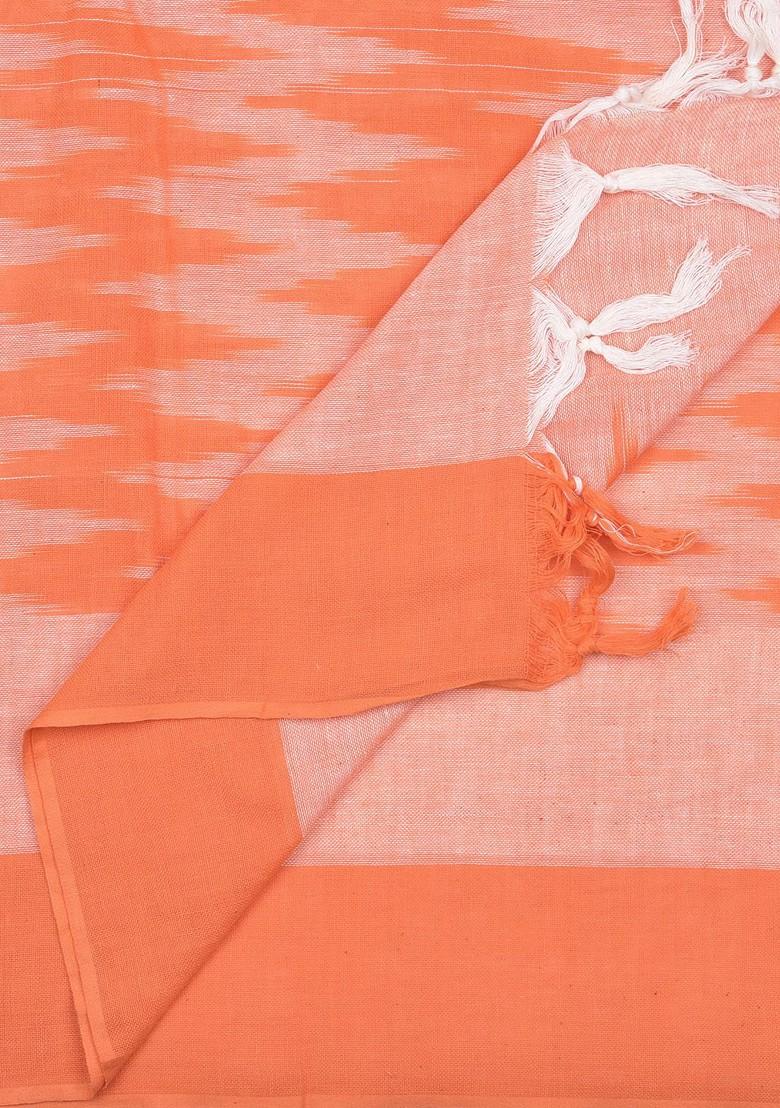 Cotton Peach Coloured Ikat Print Cotton Dupatta