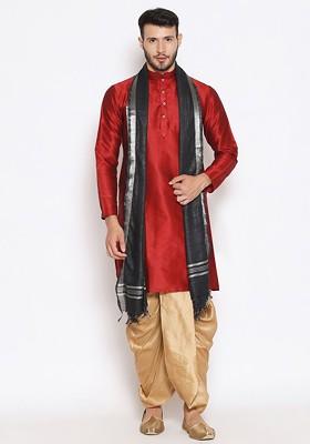 Men Black And Silver Toned Linen Dupatta