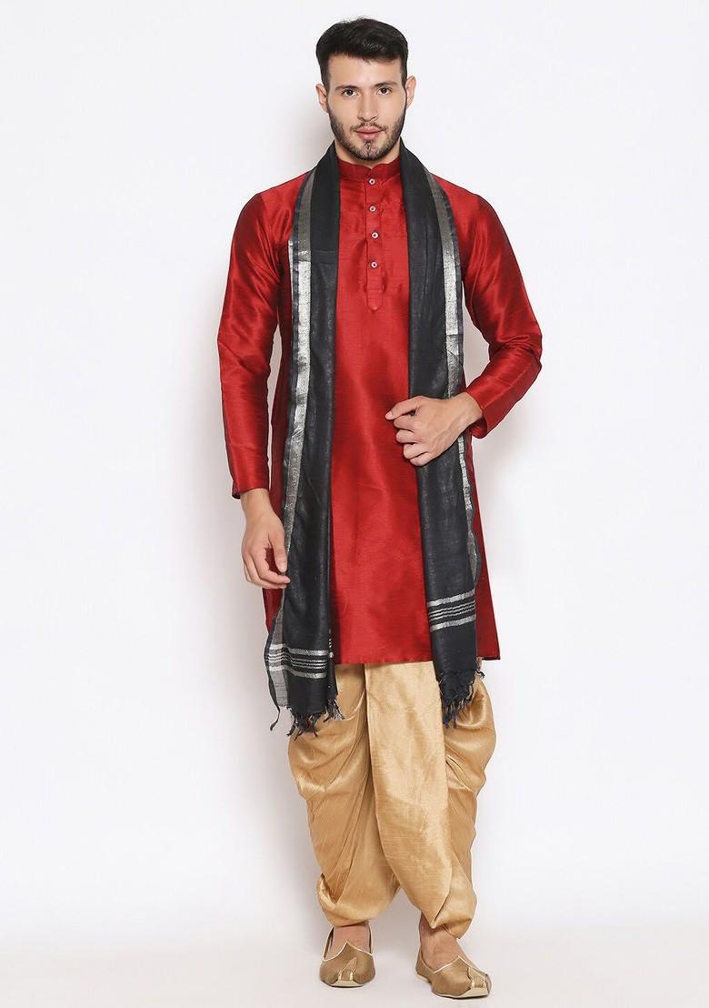 Men Black And Silver Toned Linen Dupatta