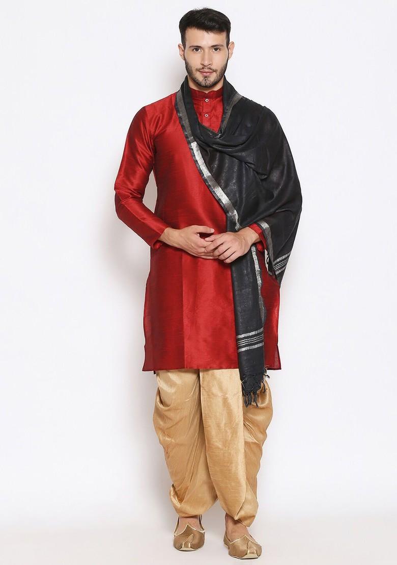 Men Black And Silver Toned Linen Dupatta