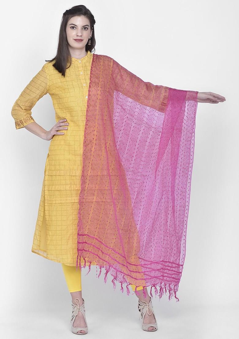 Pink Self Striped Dupatta
