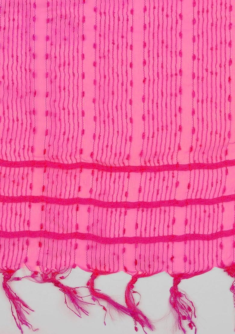 Pink Self Striped Dupatta