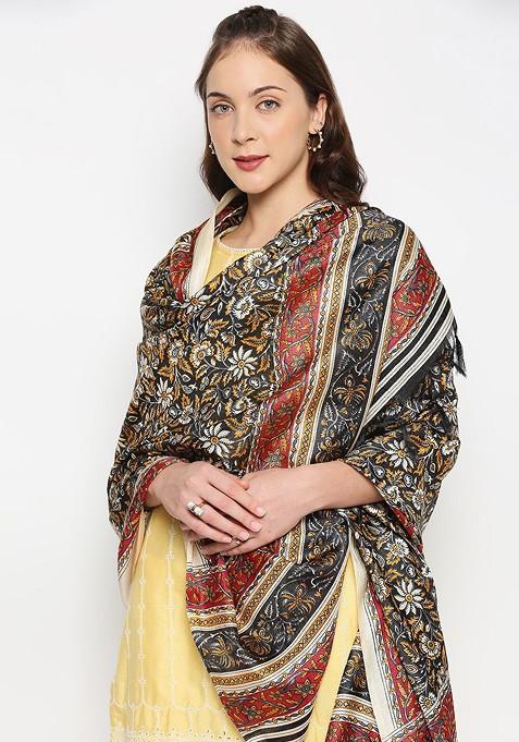 Black And Red Printed Dupatta