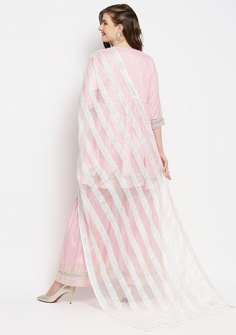 Off White And Silver Striped Organza Dupatta