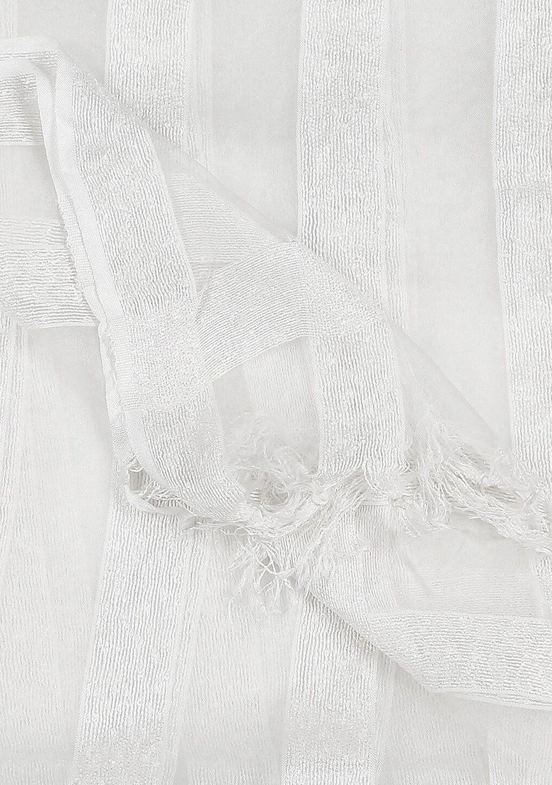 Off White And Silver Striped Organza Dupatta