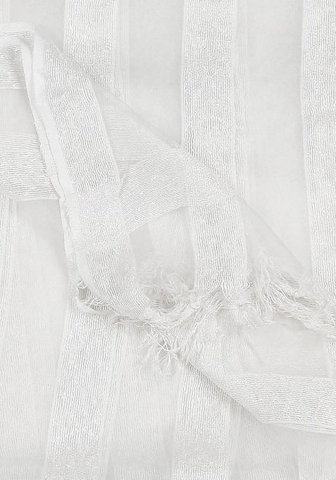 Off White And Silver Striped Organza Dupatta