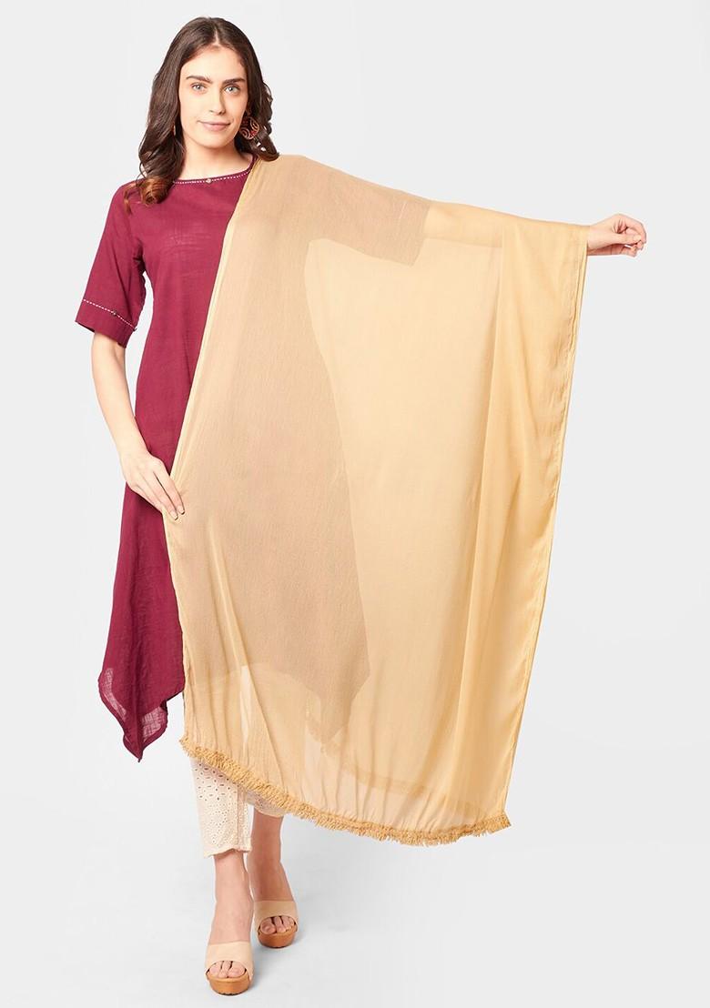Women Beige Solid Chiffon Dupatta