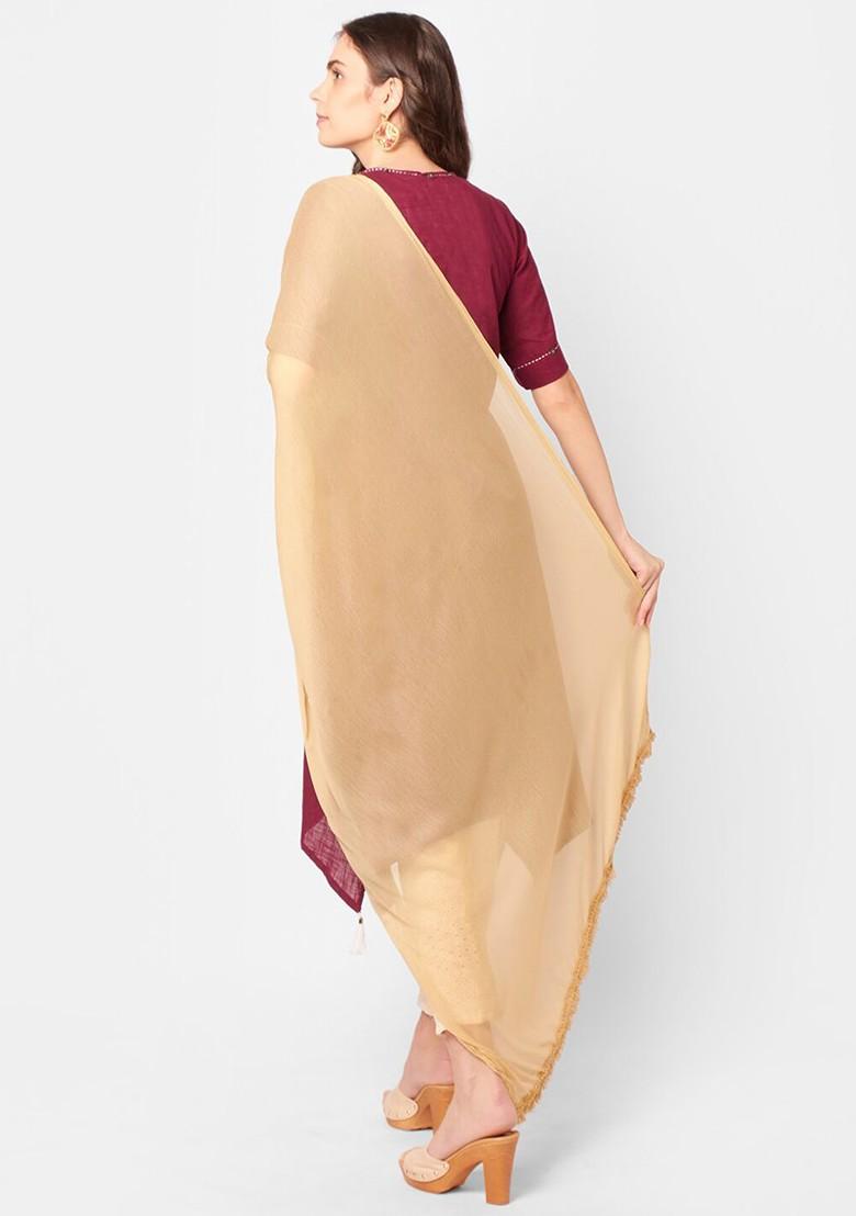 Women Beige Solid Chiffon Dupatta