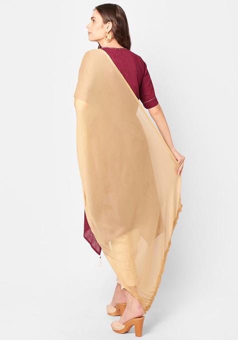 Women Beige Solid Chiffon Dupatta