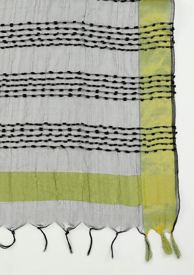 Black And Gold Toned Woven Design Organza Dupatta