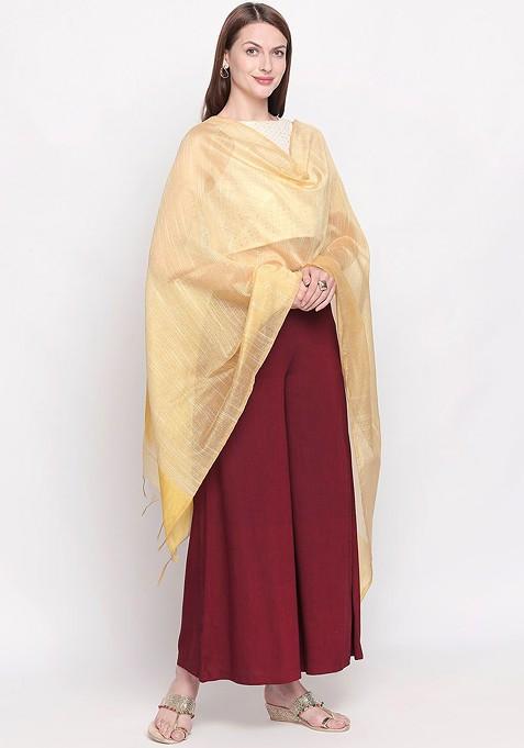 Women Yellow And Gold Toned Striped Dupatta