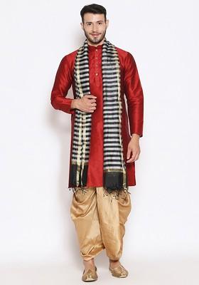 Men Black And Grey Striped Dupatta