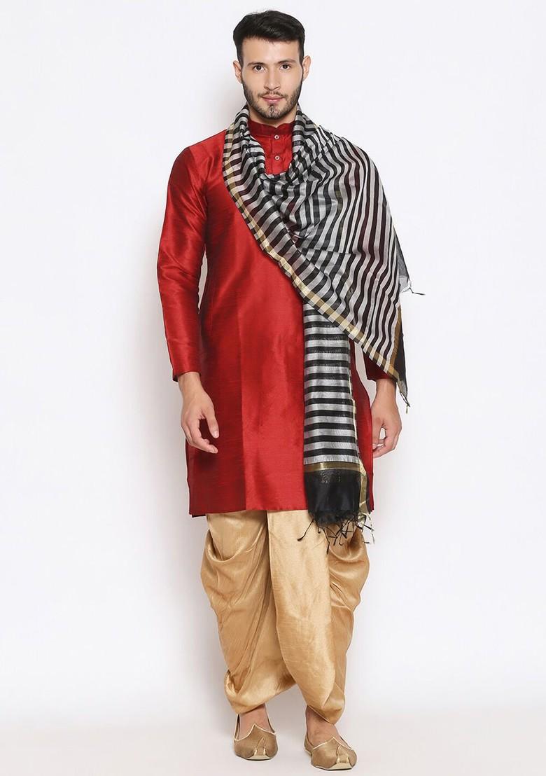 Men Black And Grey Striped Dupatta