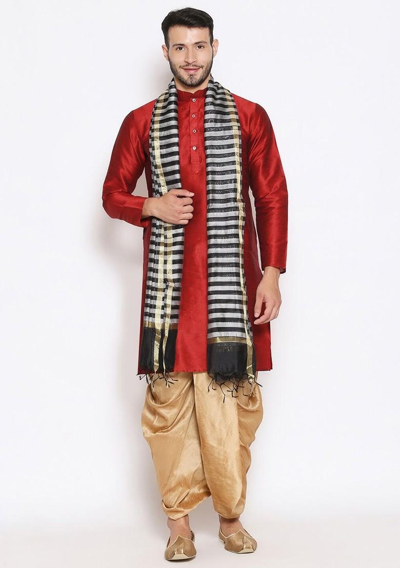 Men Black And Grey Striped Dupatta