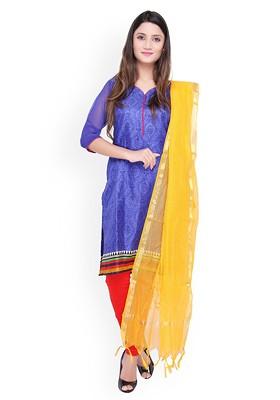 Yellow Self Checked Silk Dupatta