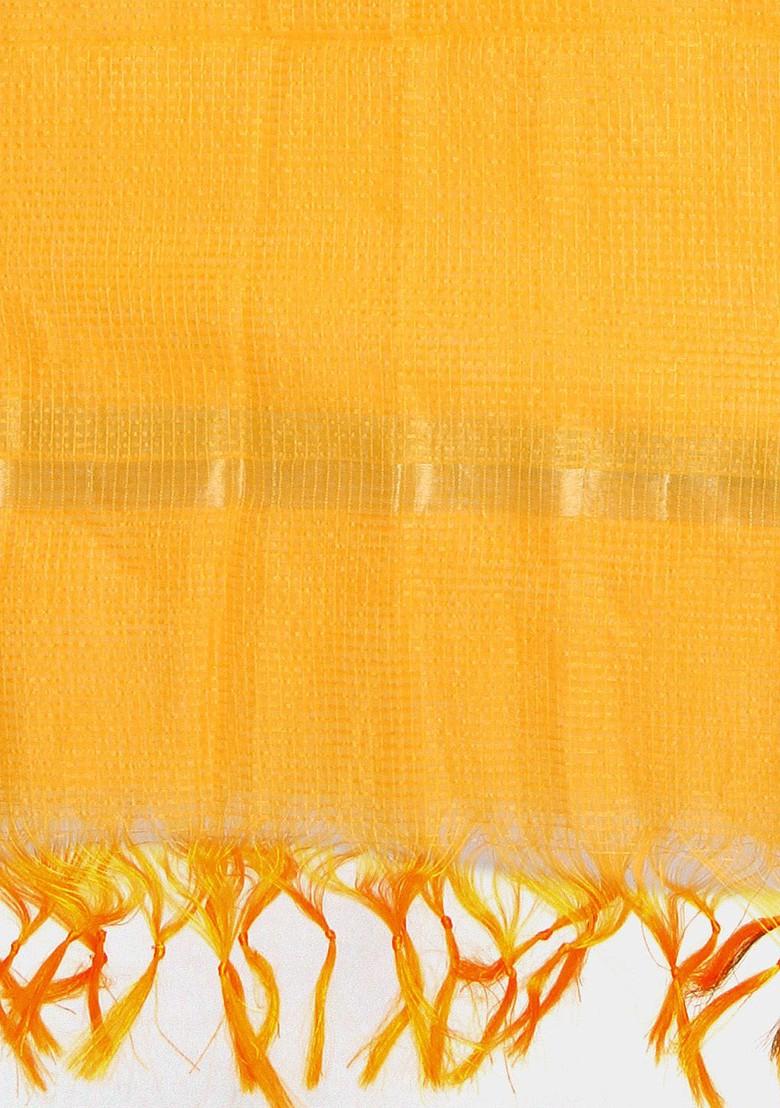 Yellow Self Checked Silk Dupatta