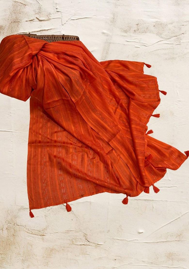 Women Striped Woven Design Tasselled Border Stole