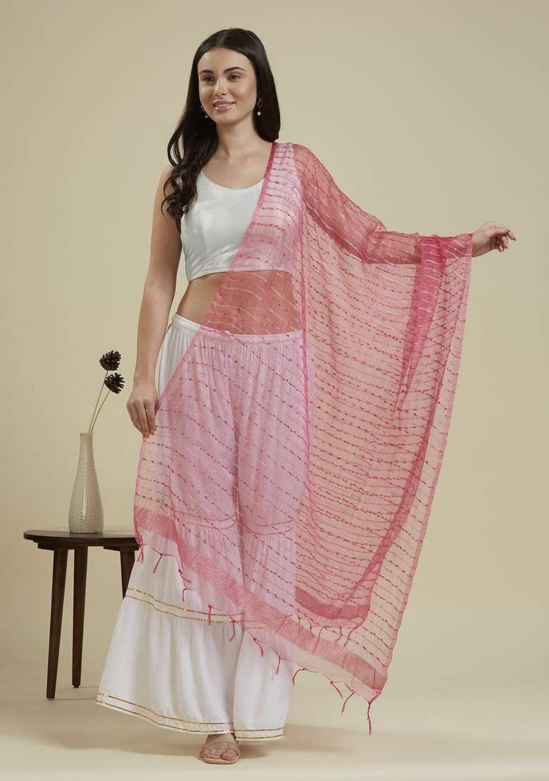 Woven Design Organza Dupatta With Zari - Indya