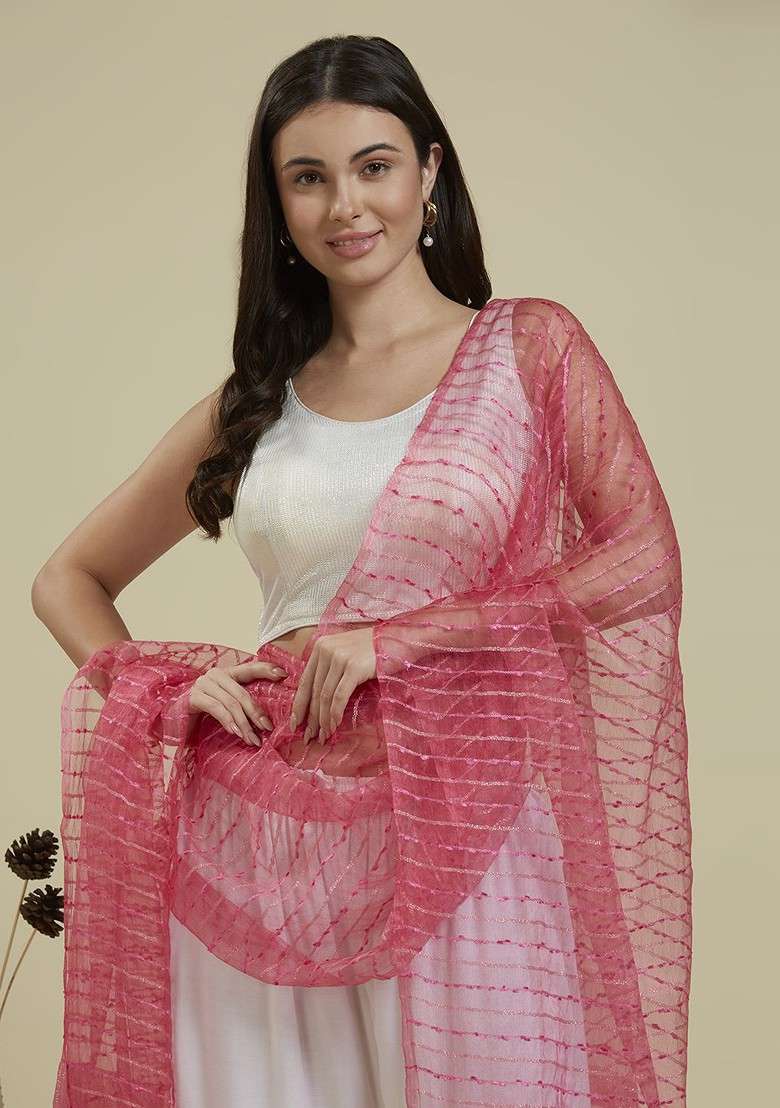 Woven Design Organza Dupatta With Zari - Indya