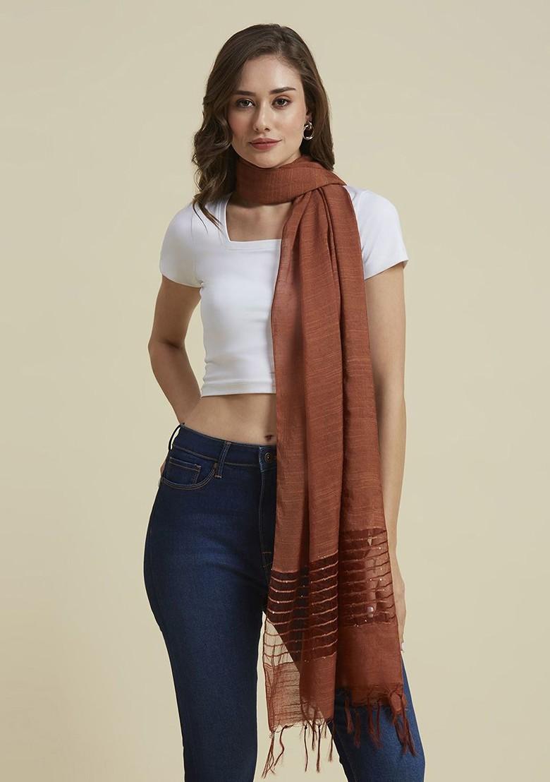 Women Woven Design Stole With Sequins Border