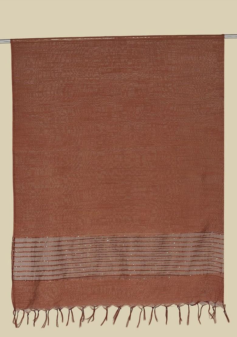 Women Woven Design Stole With Sequins Border