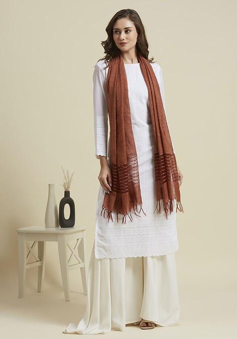 Women Woven Design Stole With Sequins Border