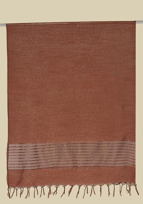 Women Woven Design Stole With Sequins Border