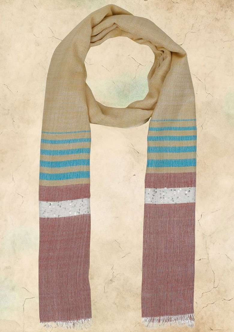 Women Colourblocked Frayed Stole - Indya