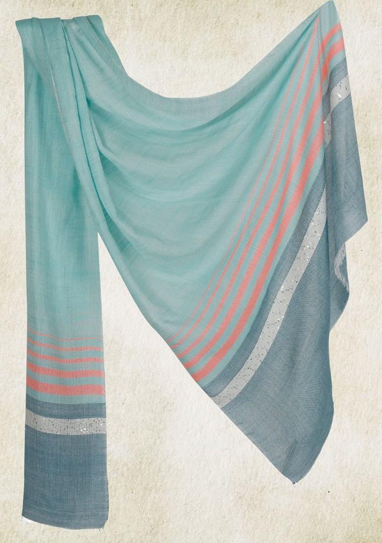 Women Striped Stole With Frayed Border