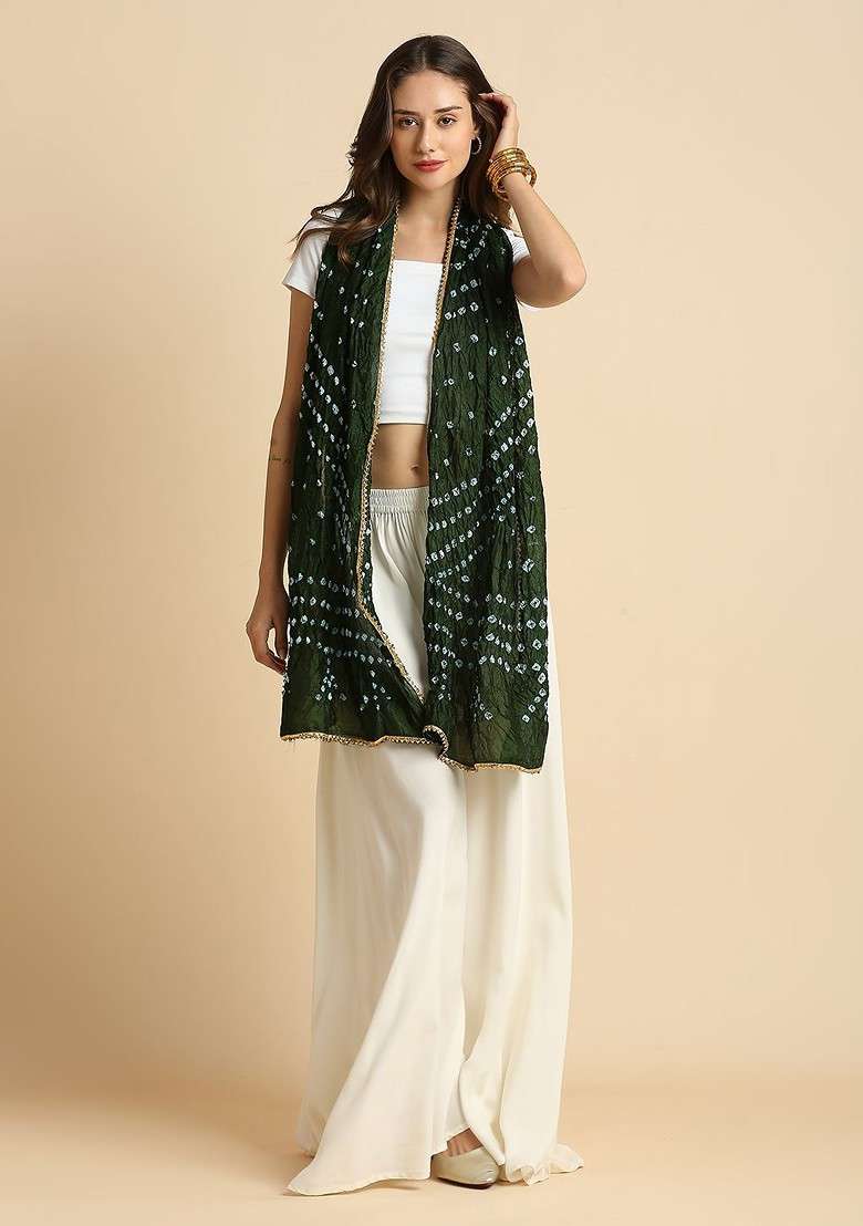 Women Bandhani Printed Taped Border Stole - Indya