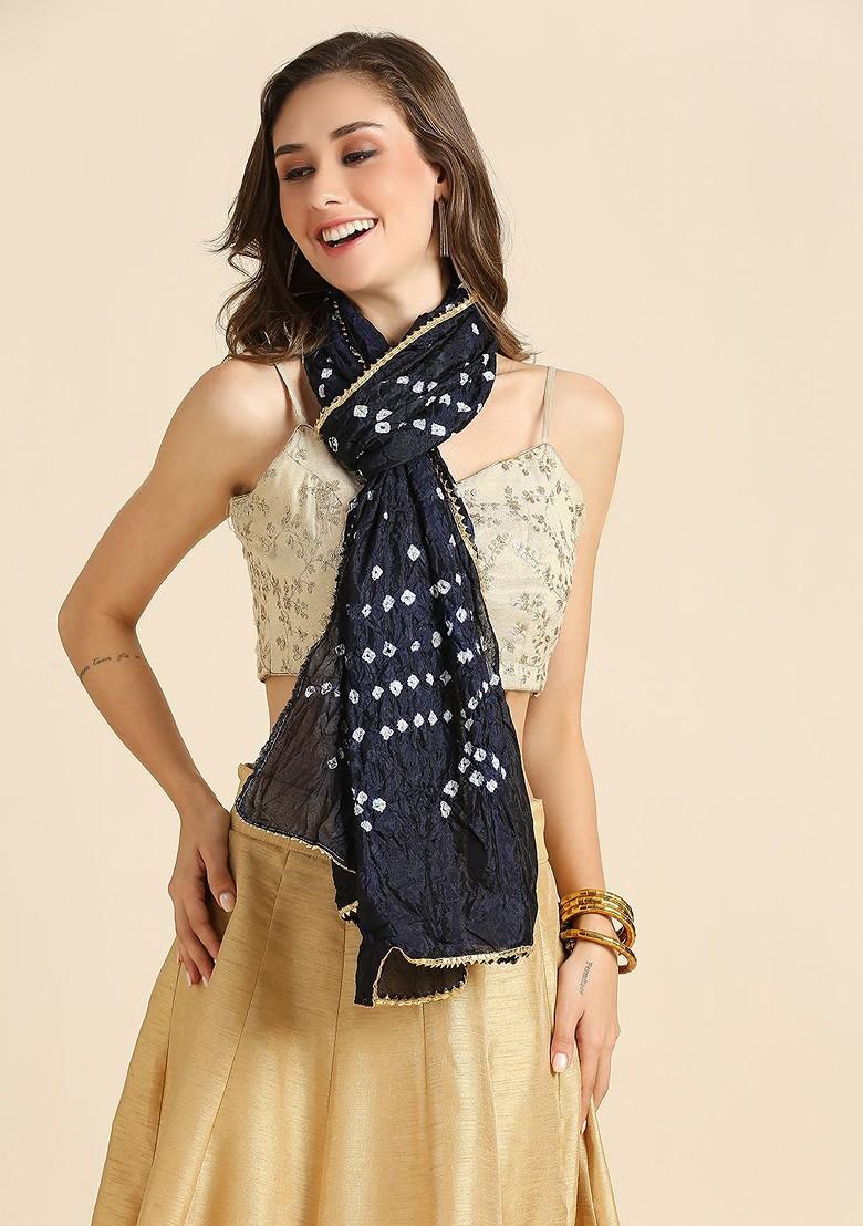 Women Bandhini Stole With Lace