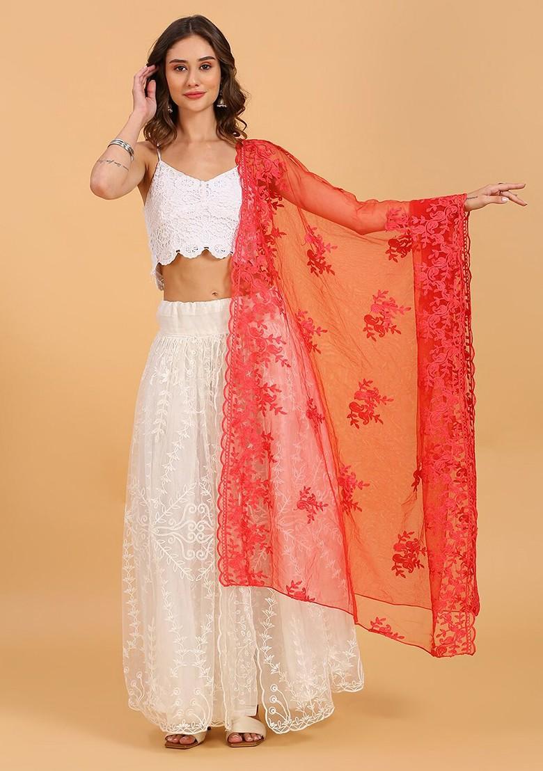 Embroidered Net Dupatta
