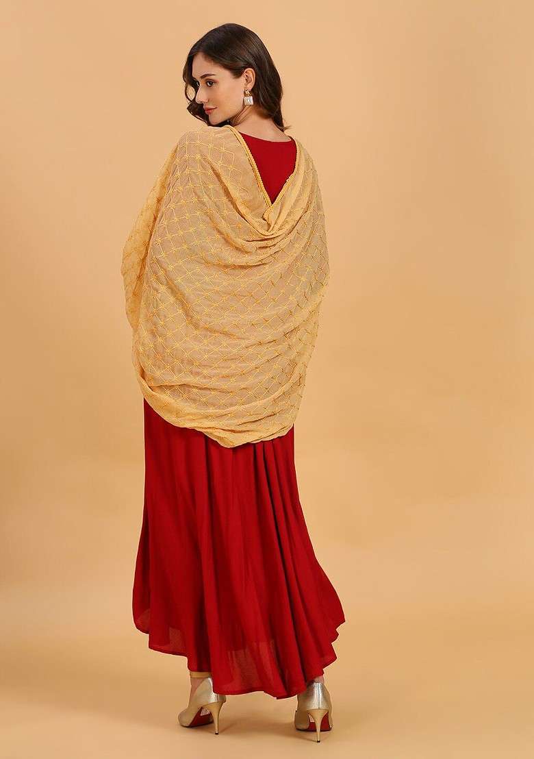 Embroidered Chiffon Dupatta - Indya