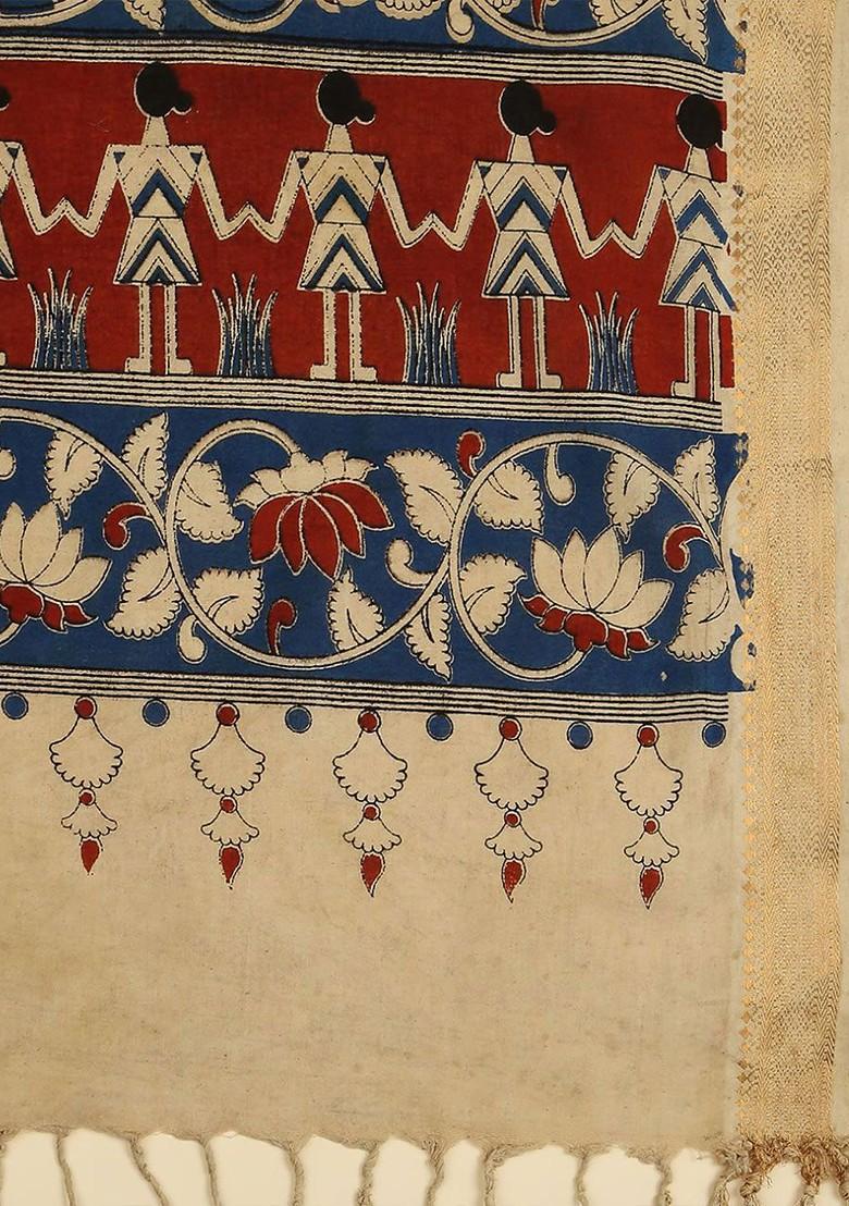 Men Maroon And Beige Colourblocked Pure Cotton Block Print Dupatta