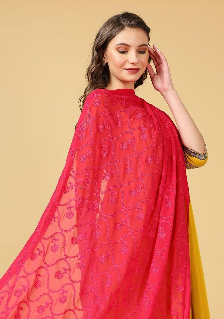 Floral Embroidered Thread Work Dupatta