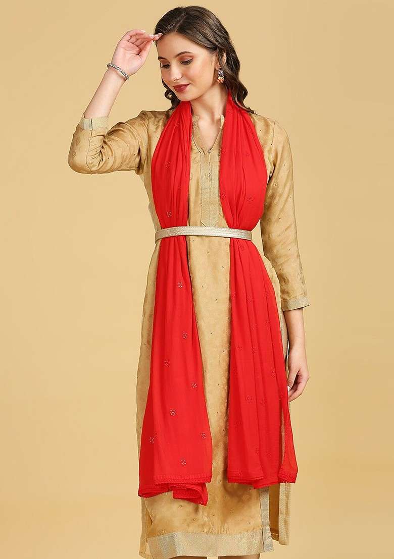 Floral Embroidered Sequinned Dupatta - Indya