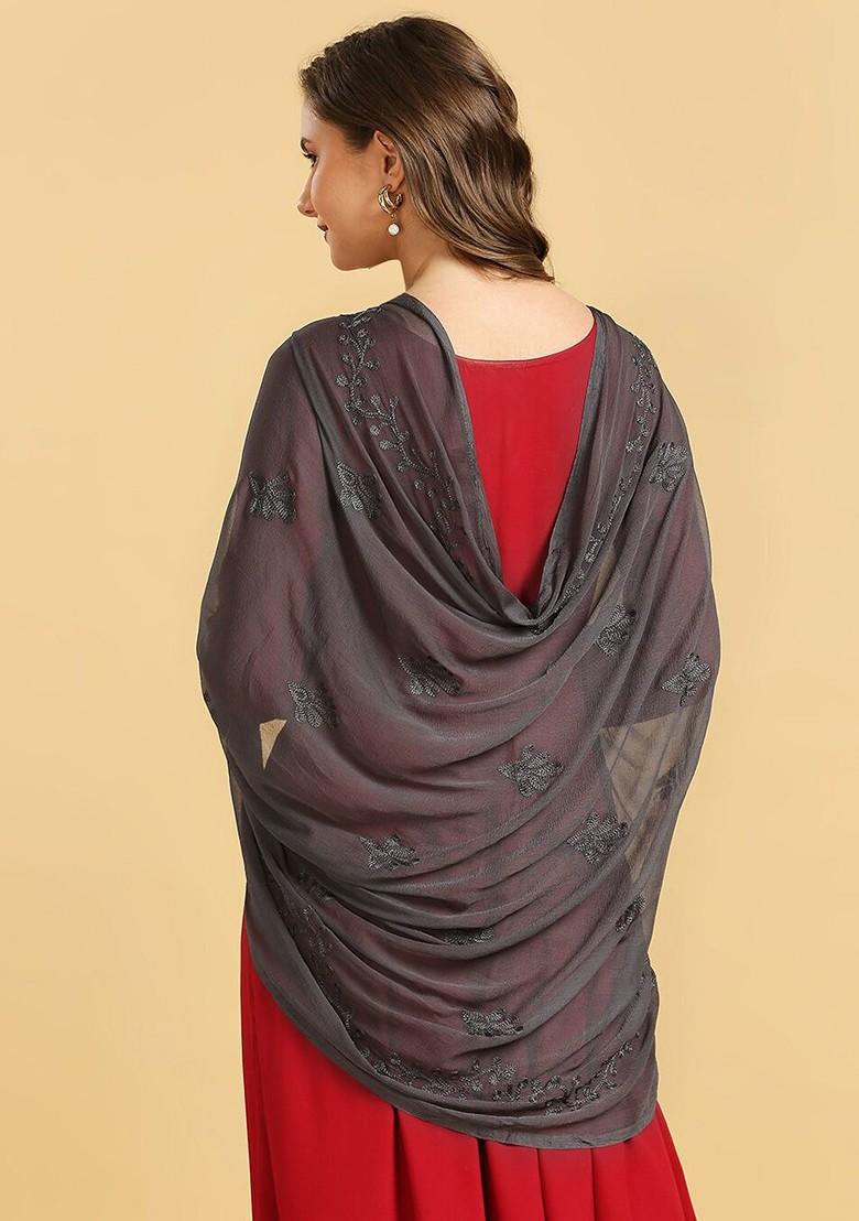 Ethnic Motifs Embroidered Chiffon Dupatta