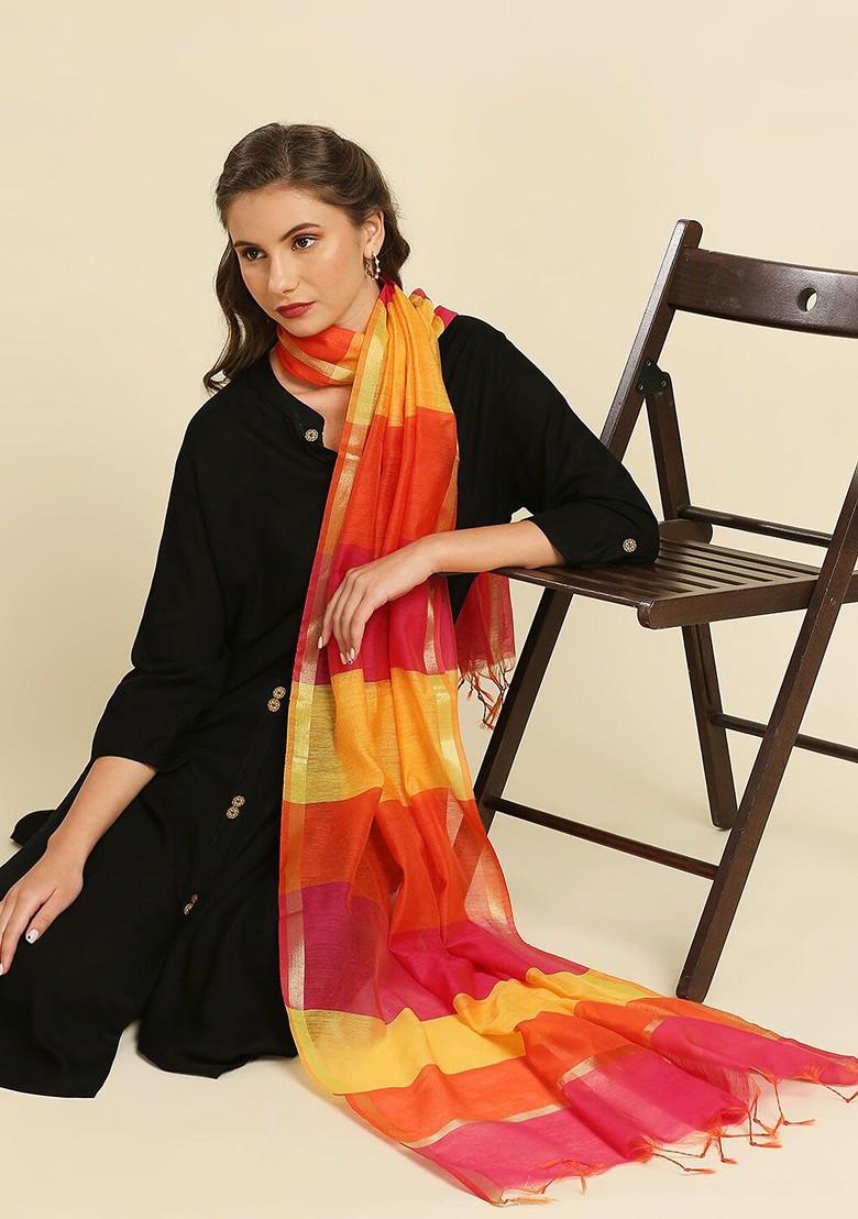 Striped Zari Cotton Silk Dupatta
