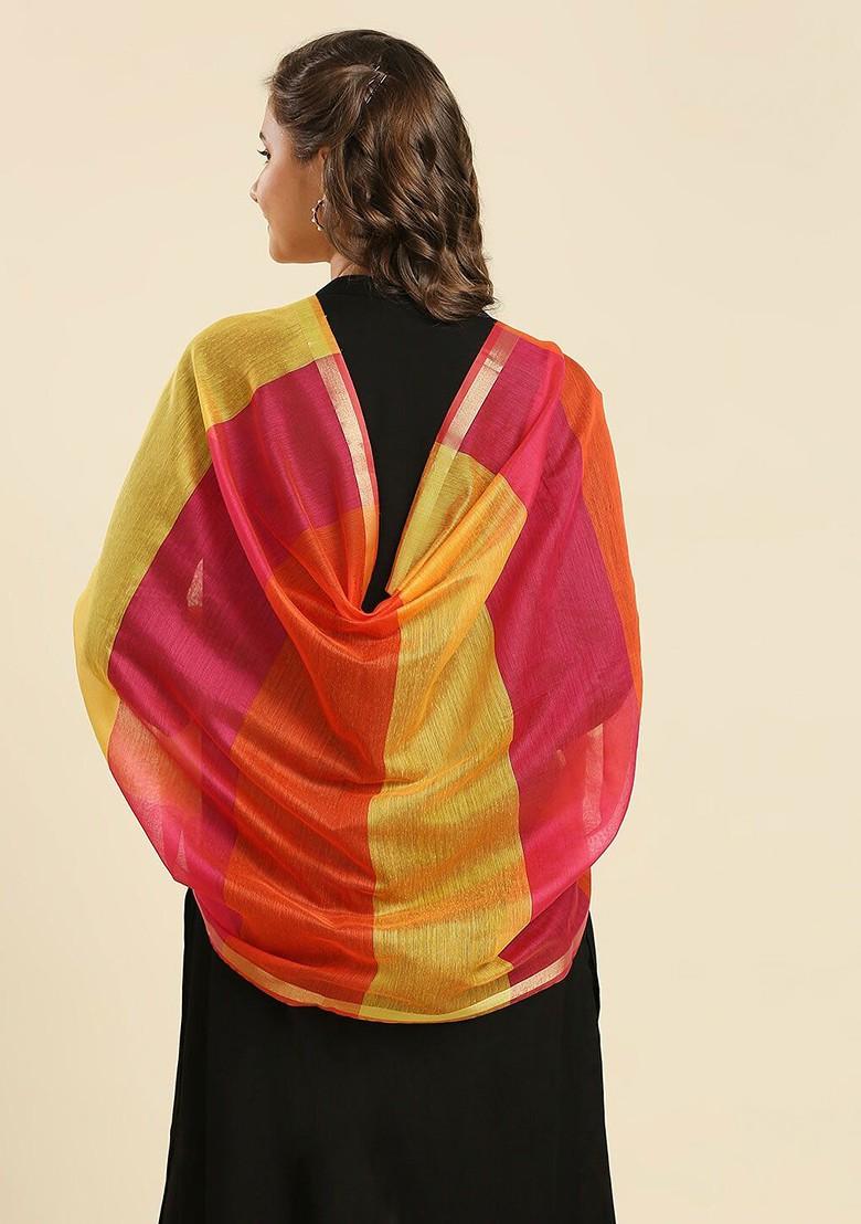 Striped Zari Cotton Silk Dupatta