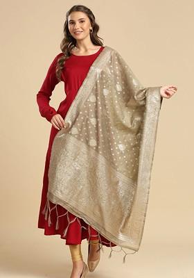 Ethnic Motifs Woven Design Chanderi Dupatta With Zari