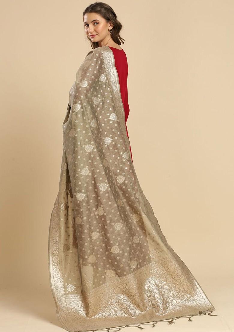 Ethnic Motifs Woven Design Chanderi Dupatta With Zari