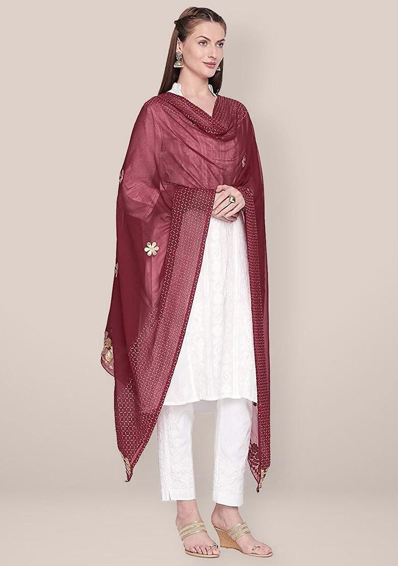 Embroidered Dupatta With Gotta Patti